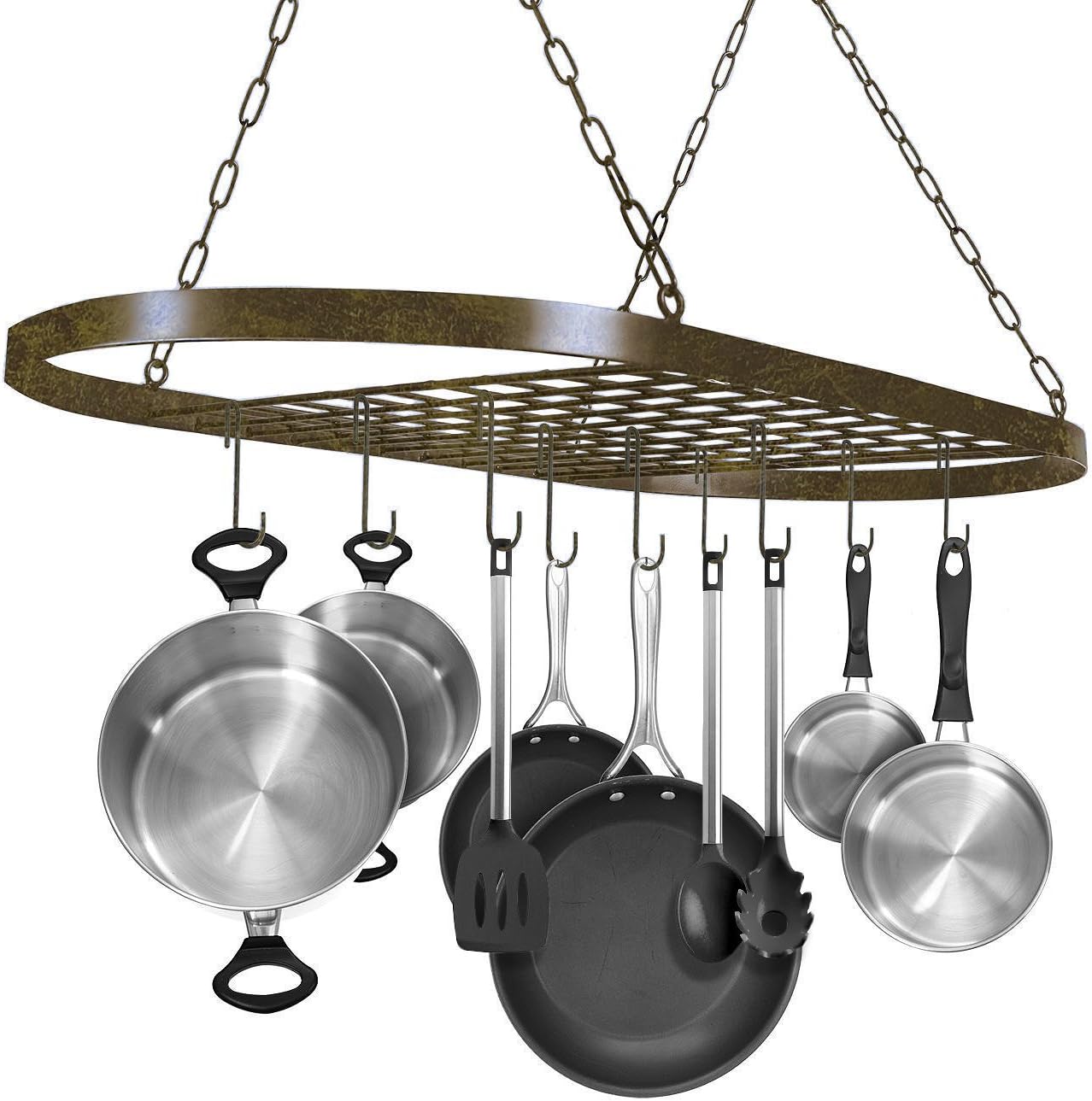 Sorbus® Pot and Pan Rack for Ceiling with Hooks — Decorative Oval Mounted Storage Rack