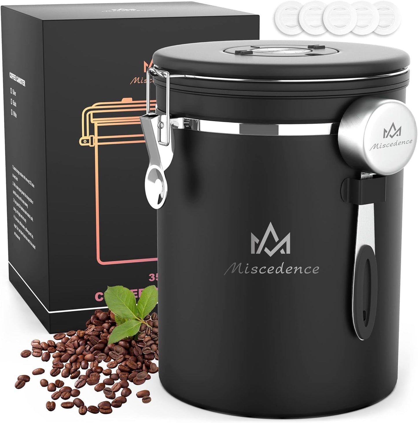 35OZ Coffee Canister for ground coffee with Date Tracker,One Way Co2 Valve 304 Stainless Steel