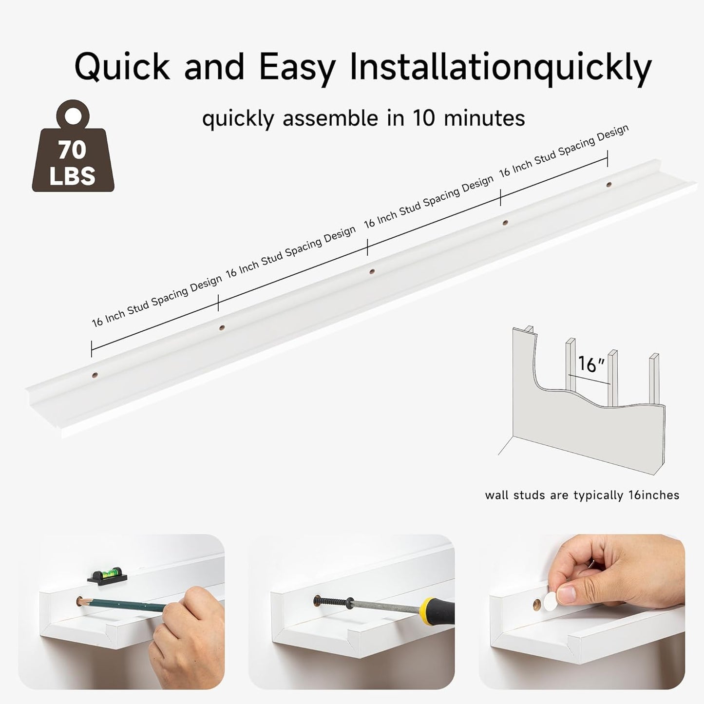Floating Picture Ledge Shelves for Wall Set of 2, 84 Inches Picture Ledge Shelf with Long Large