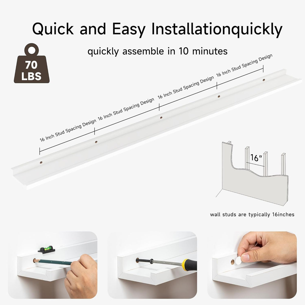 Floating Picture Ledge Shelves for Wall Set of 2, 84 Inches Picture Ledge Shelf with Long Large