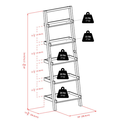 Winsome Bellamy 5-Shelf 69" H Leaning Bookcase, Black (29553)