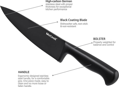 McCook® Premium Black Knife Sets,German Stainless Steel Kitchen Knives Block Set with Built-in