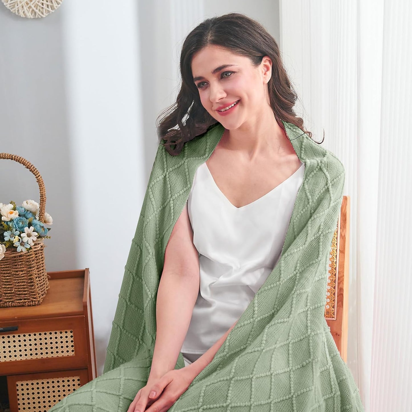 inhand Sage Green Throw Blanket for Couch, Soft Living Room Home Decor Knitted Twin Size Blanket