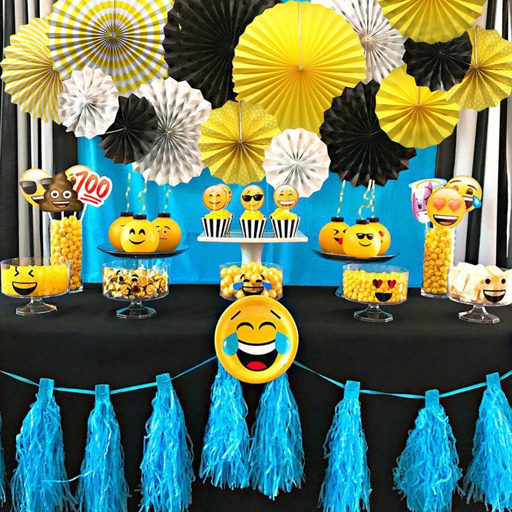 ADLKGG Party Hanging Paper Fans Set, Yellow Round Pattern Paper Garlands Decoration for Birthday