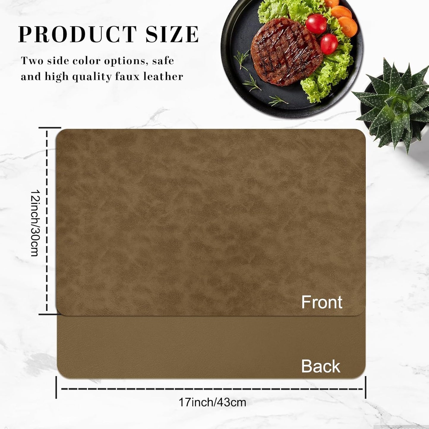 BLESWIN Faux Leather Placemats, Set of 6, 12×17 Inch -Double Side Texture Color Table Mats