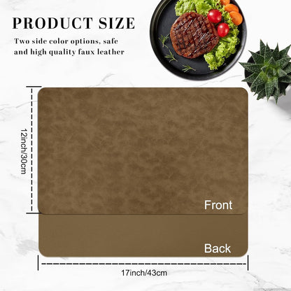 BLESWIN Faux Leather Placemats, Set of 6, 12×17 Inch -Double Side Texture Color Table Mats