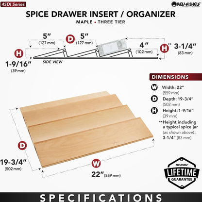 Rev-A-Shelf 22" 3 Tiered Seasoning Organizer, Trim-to-Fit Wooden Kitchen Draw and Cabinet Home