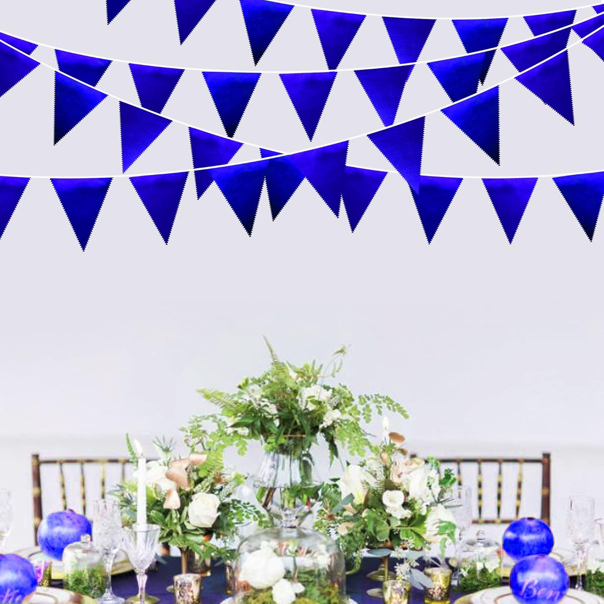 Royal Blue Party Decoration Navy Blue Triangle Pennant Banner Flag Dark Blue Metallic Fabric