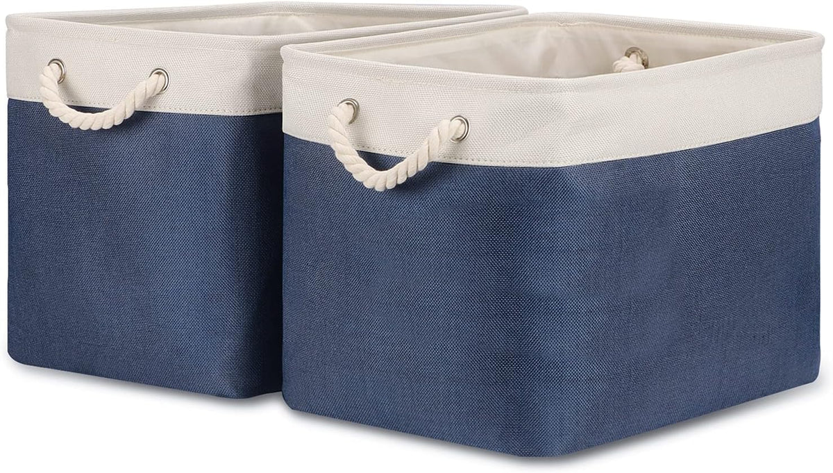 Bidtakay Fabric Storage Baskets with Handles for Organizing 16" x 11.8" x 11.8" Navy Blue Baskets