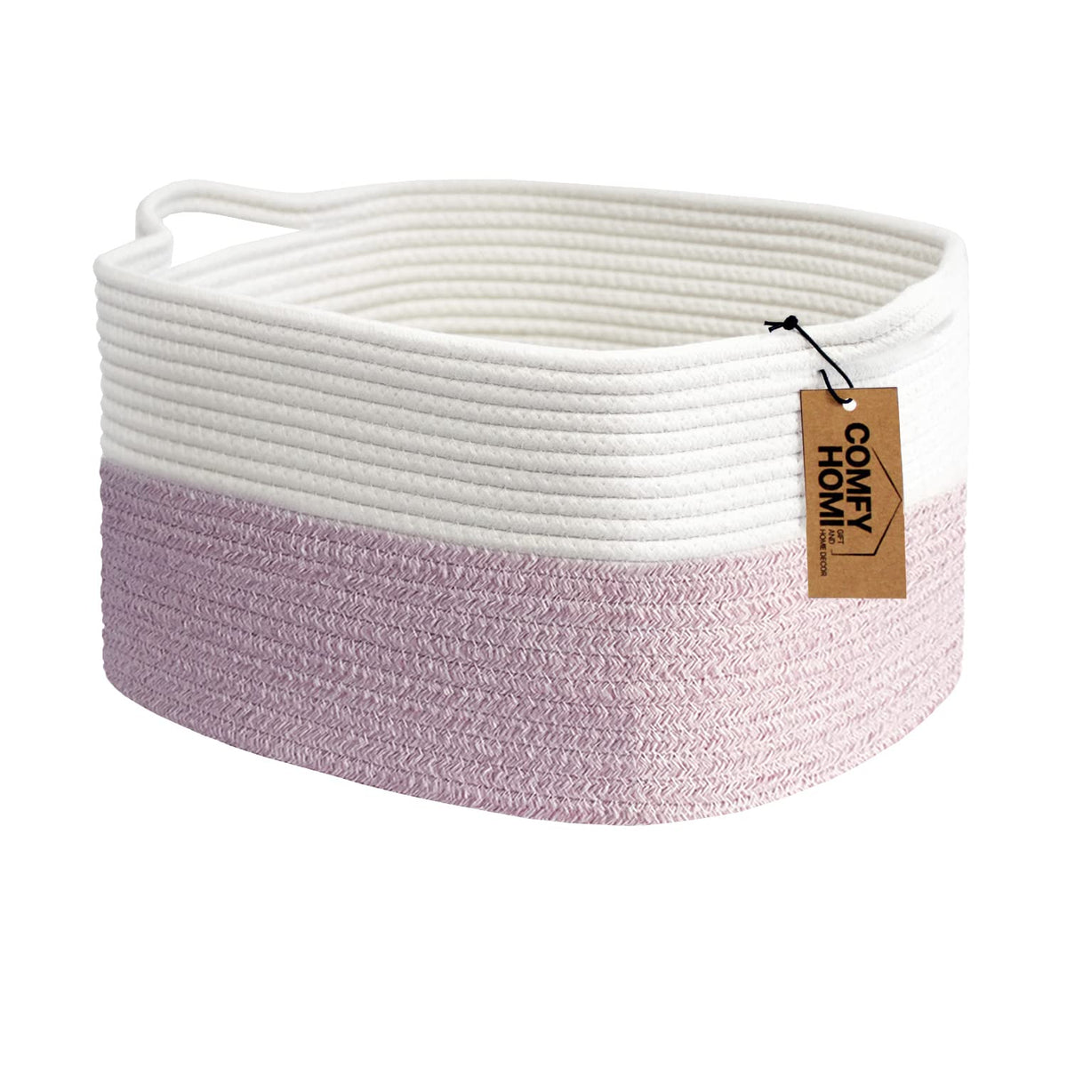 COMFY-HOMI Cotton Rope Woven Medium Basket with Handles for shelf，Cloth Storage Basket for