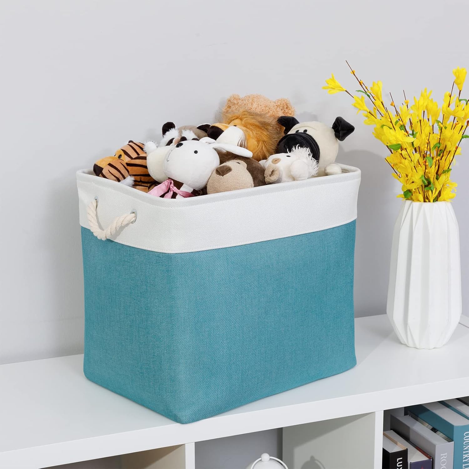 Bidtakay Storage Baskets Extra Large 17x12x15 In Teal Blue Nursery Toy Baskets Fabric Long Shelf