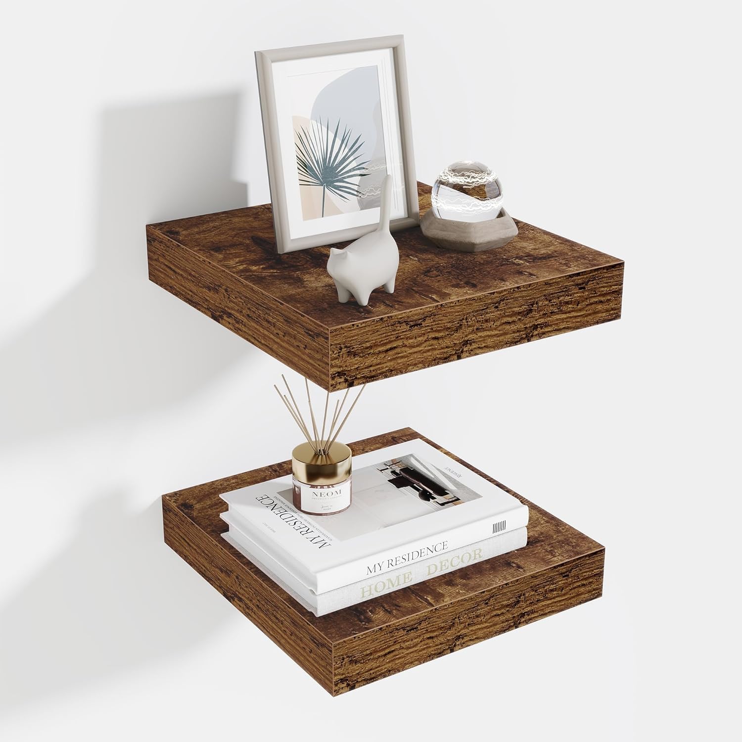 Fun Memories Floating Shelves for Wall - 10" x 10" Wood Shelf with Invisible Bracket - Deep