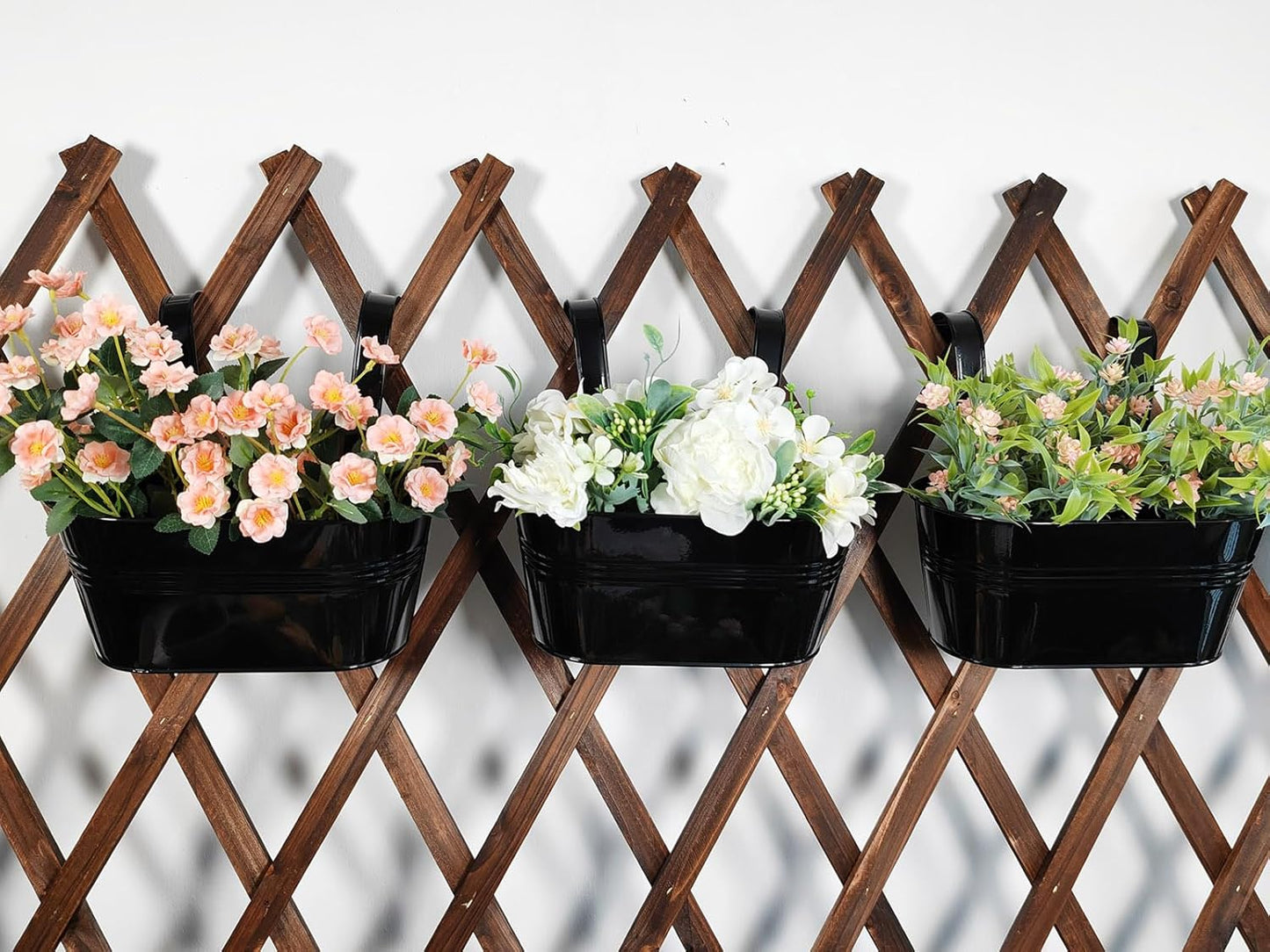 4 Pack Metal Hanging Planter for Outdoor Plants, 10 Inch Black Fence Planters Railing Pots for