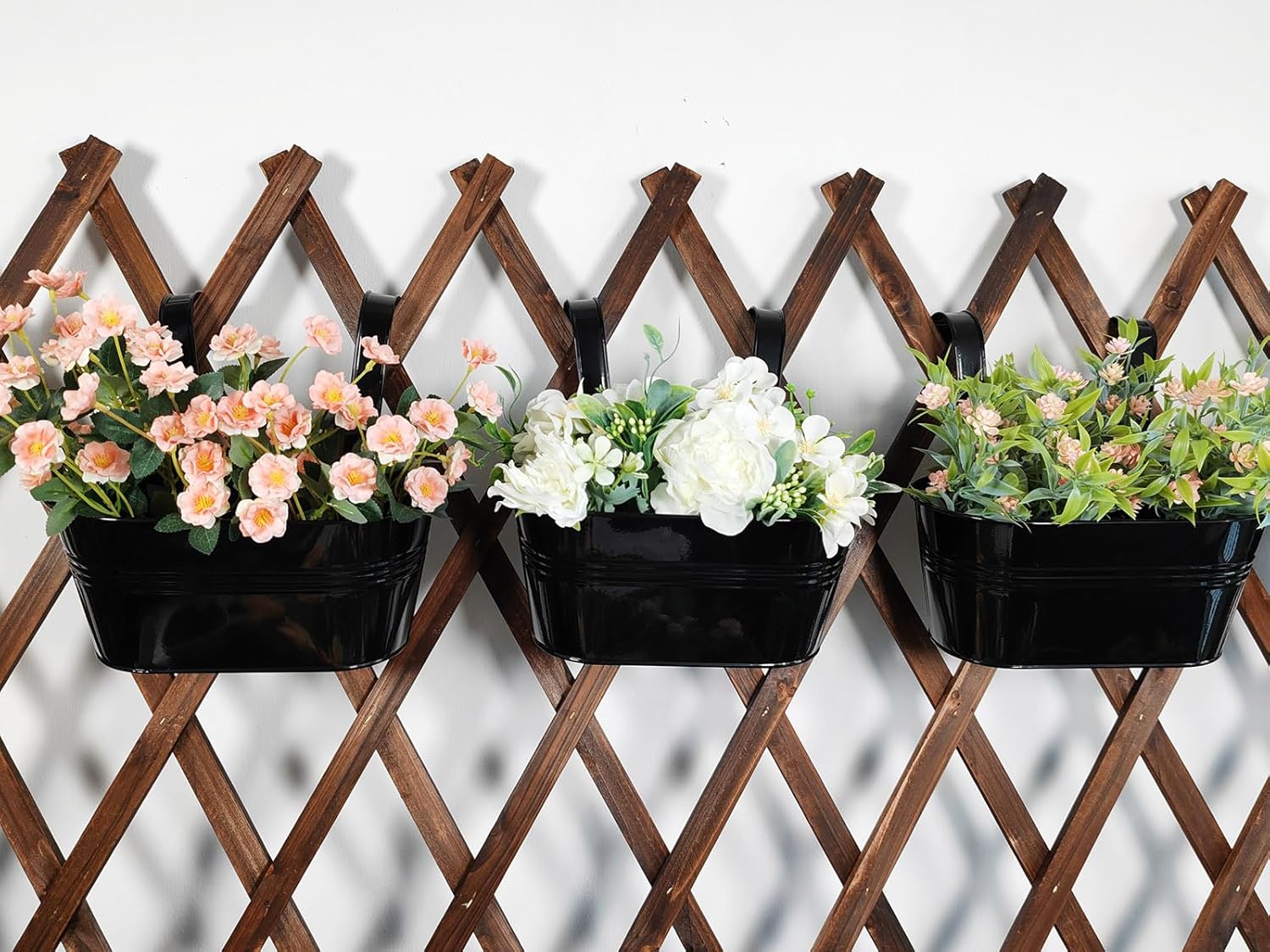 4 Pack Metal Hanging Planter for Outdoor Plants, 10 Inch Black Fence Planters Railing Pots for
