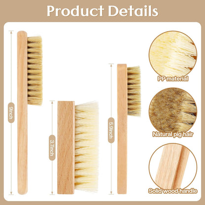 3 Pcs Wood Laundry Stain Brush Stain Remover Brushes with Boar Bristle Small Stain Brush for