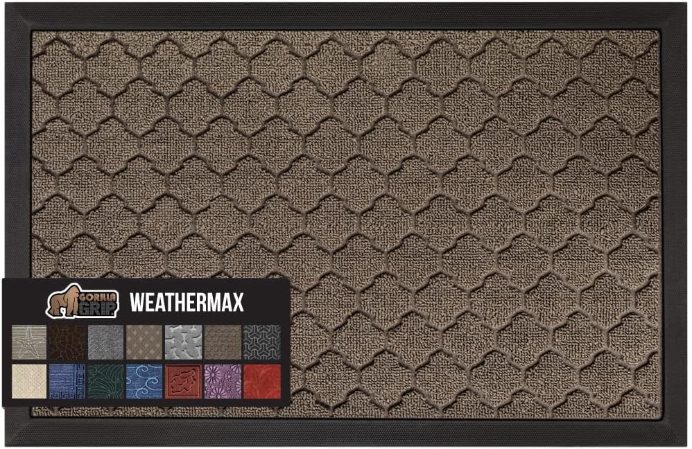 GORILLA GRIP 100% Waterproof All-Season WeatherMax Doormat US Designed Natural Rubber, Stain and