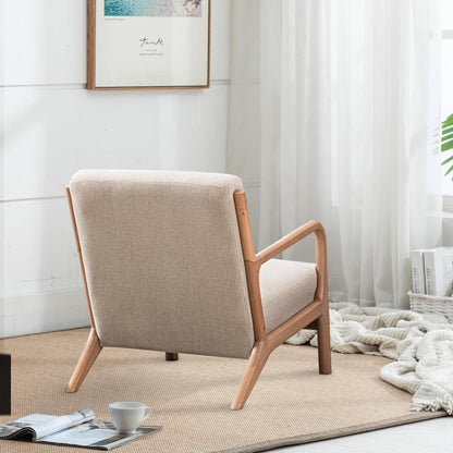 INZOY Mid Century Modern Accent Chair with Wood Frame, Upholstered Living Room Chairs with Waist