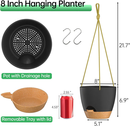 ZMTECH 8 Inch Hanging Planters for Indoor Outdoor Plants, 2 Pack Self Watering Hanging Plant Pots