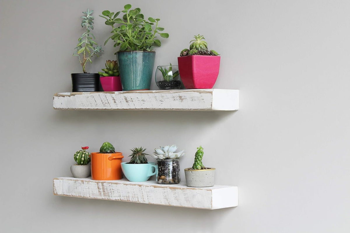 Urban Legacy Reclaimed Barnwood Planks | Floating Shelves for Wall w/Flush Mount Shelf Bracket Set