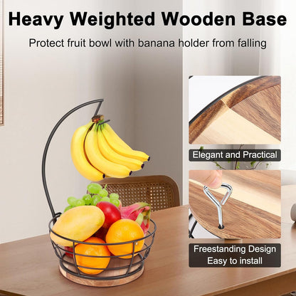 Livabber Countertop Fruit Basket Bowl with Banana Hanger, Modern Standing Fruit Vegetable Bowl