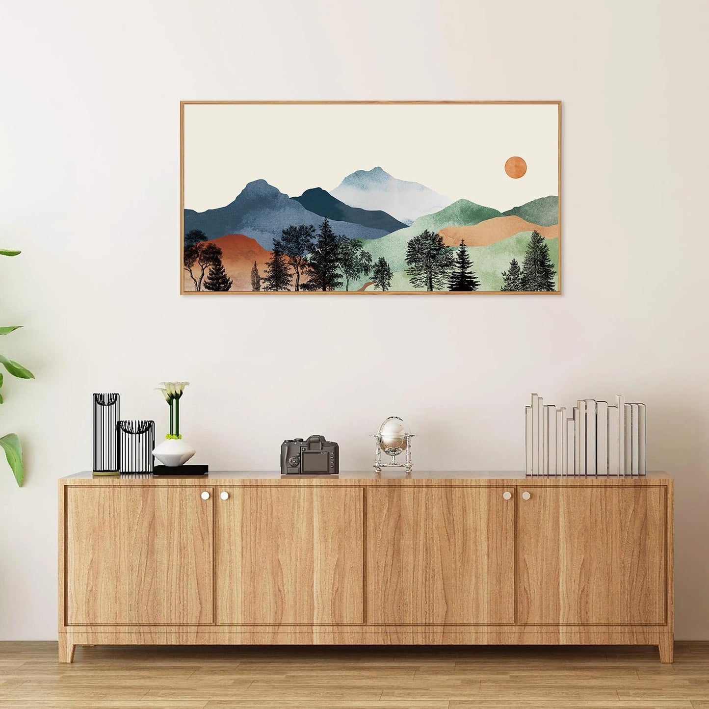 SIGNINART Large Boho Mountains Framed Canvas Wall Art, Watercolor Nature Landscape Art Prints