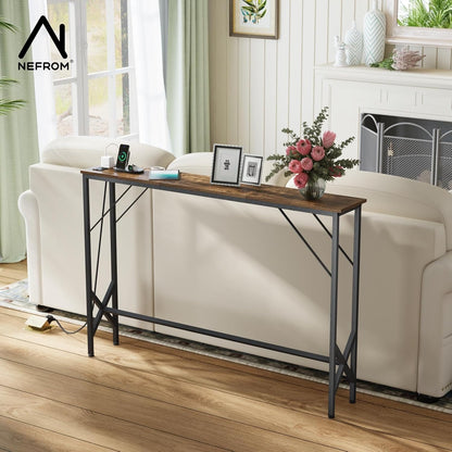 47.2'' Console Table, Skinny Entryway Table with Fast-Charging Station, Narrow Long Sofa Table