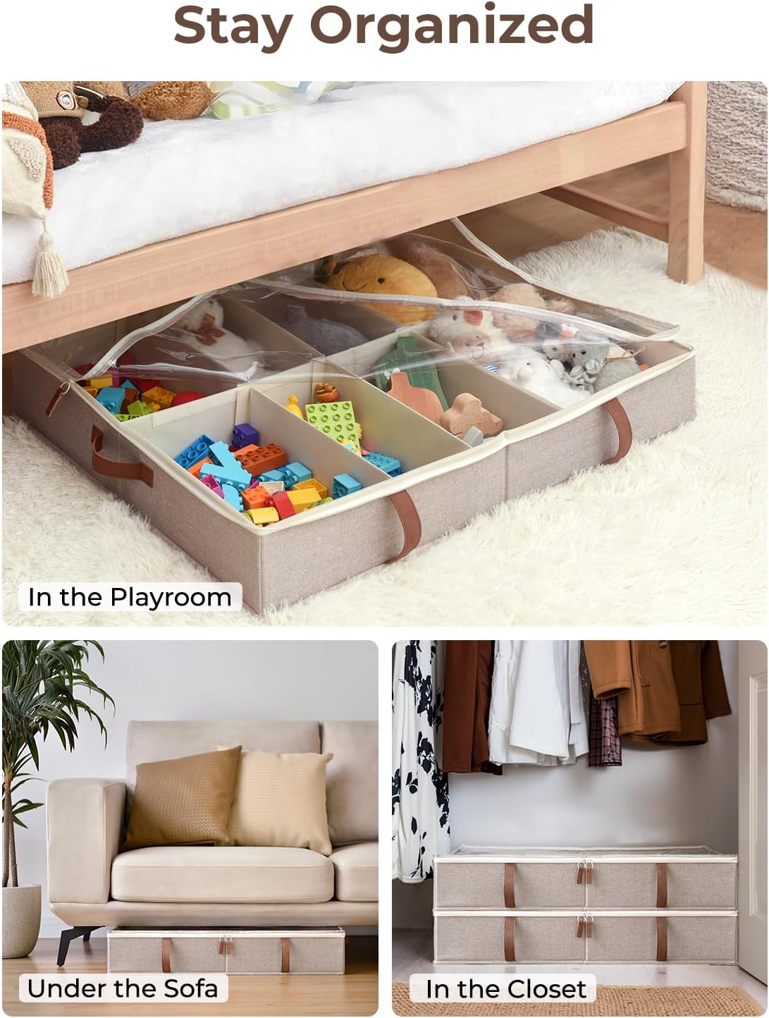 StorageWorks Under Bed Shoe Storage Organizer, Underbed Shoes Container with Adjustable Dividers