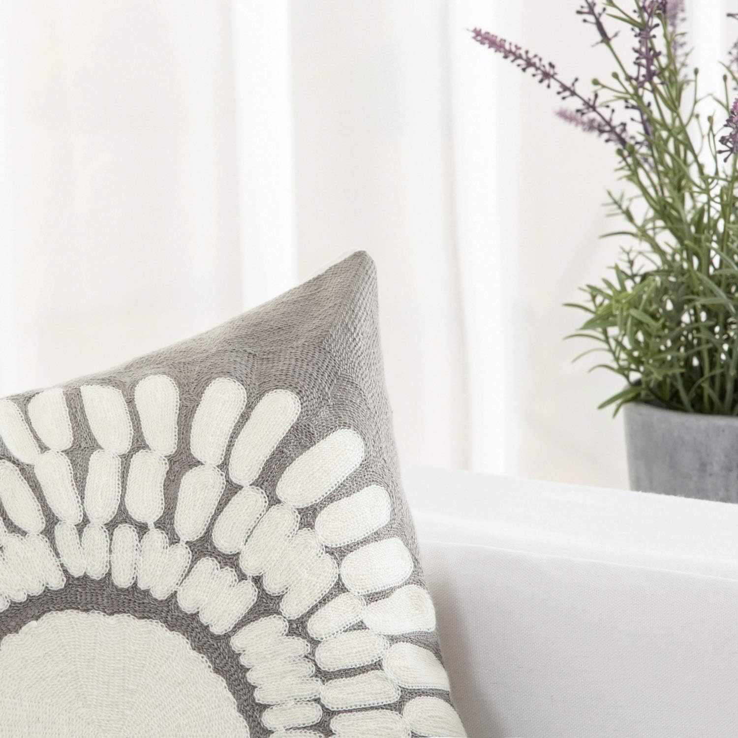 HWY 50 Grey Gray Decorative Throw Pillow Covers 18x18 Inch (1 Piece), Modern Embroidered Cotton