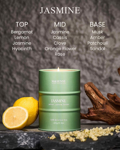 M&SENSE Jasmine Scented Candles Large, Natural Soy Candles 21.2oz 120 Hour Slow