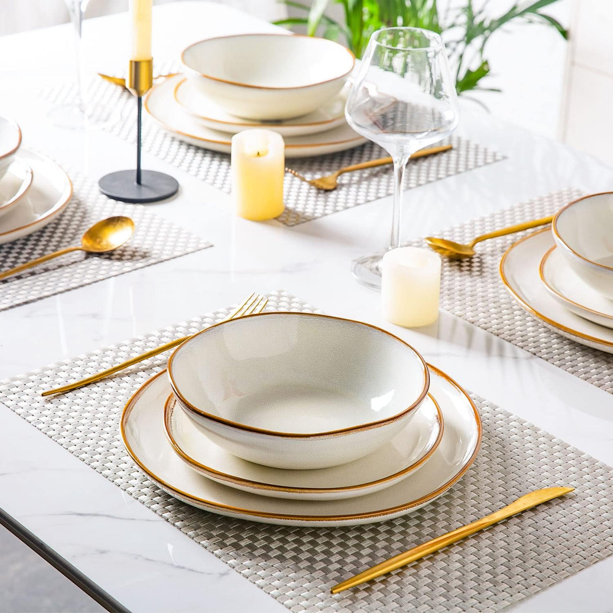 AmorArc Ceramic Dinnerware Sets,Handmade Reactive Glaze Stoneware Plates and Bowls Sets,Highly