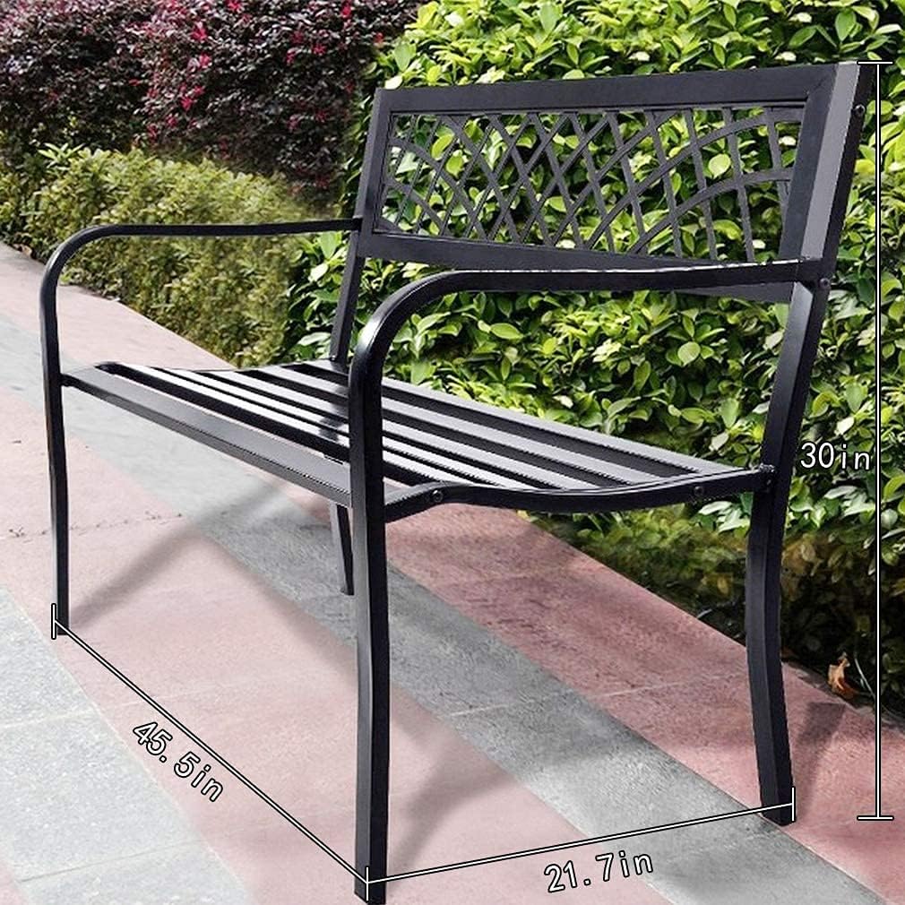 Garden Bench,Outdoor Benches,Iron Steel Frame Patio Bench with Mesh Pattern and Plastic Backrest