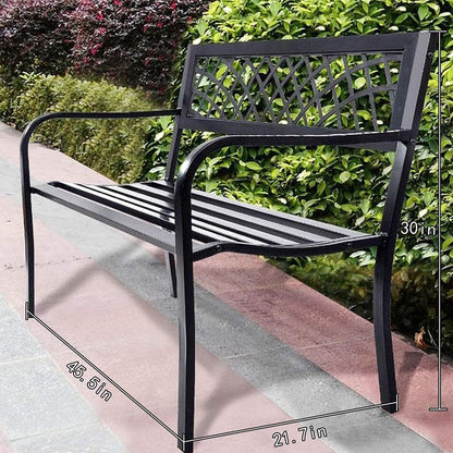 Garden Bench,Outdoor Benches,Iron Steel Frame Patio Bench with Mesh Pattern and Plastic Backrest