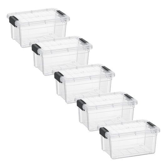 Superio Storage Bins with Lids- 5 Pack, 1.85 Qt Clear Boxes for Organizing, Stackable Plastic