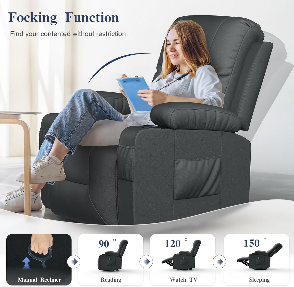 Recliner Chairs for Adults, Massage Rocker with Heated Modern Ergonomic Lounge 360 Degree Swivel