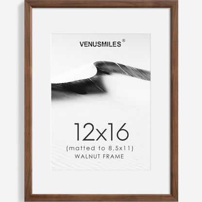 12x16 Picture Frame Natural Solid Walnut Photo Frames with 8.5x11 Removable Mat Wall Hanging Large