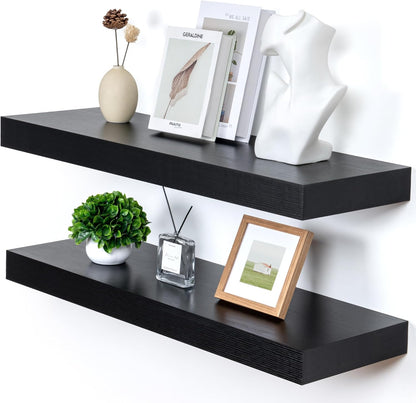 Deep Floating Shelves for Wall, 12'' Deep Large Floating Shelves Set of 2, 36 Inch Distressed Black
