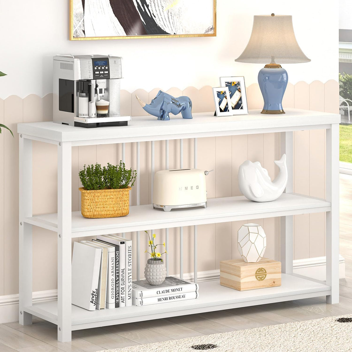 FOLUBAN Modern Sofa Console Table for Entryway, 3 Tier Wood Foyer Table for Hallway Living Room