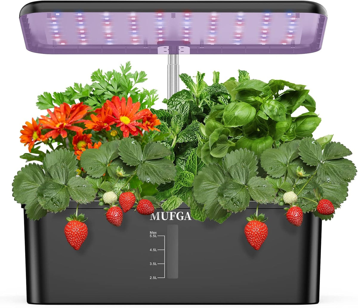 MUFGA 12 Pods Hydroponics Growing System, Indoor Garden with LED Grow Light, Plants Germination
