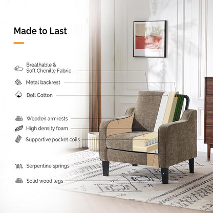 VINGLI Accent Chairs Set of 2 Living Room Chairs Light Brown Reading Chair for Bedroom Scooped Arm