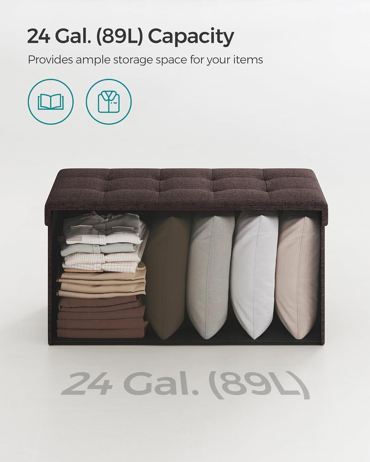 SONGMICS Mazie Collection - 30 Inches Folding Storage Ottoman Bench, Ottoman Foot Rest, End of Bed