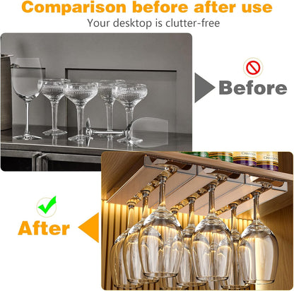 2 Pcs Wine Glass Holder,Stemware Rack Punch-free Hanging Under Cabinet for Bar,Kitchen and