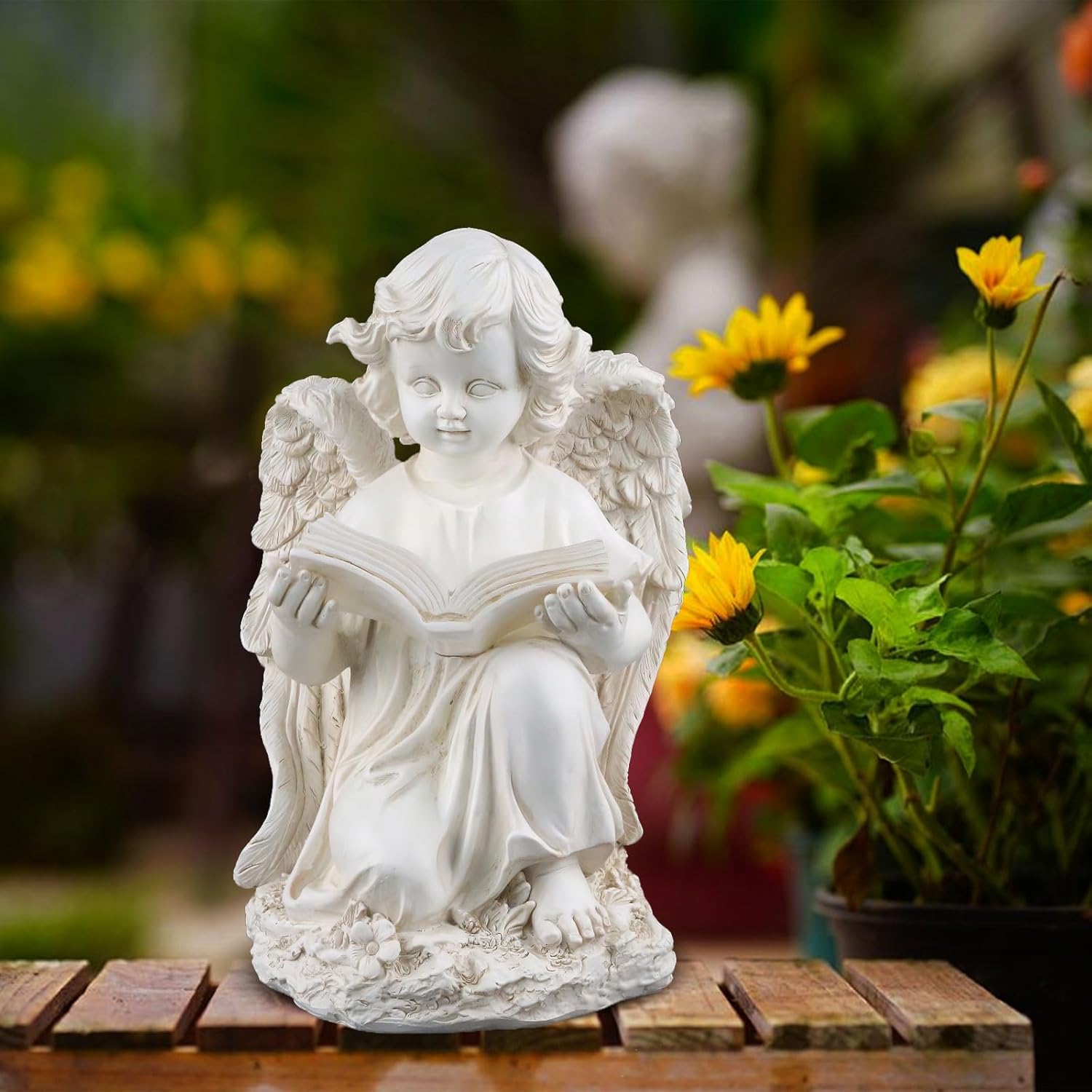 Garden Angel Statues for Outside, Solar Angel for Garden with Bible & Cemetery Decorations for