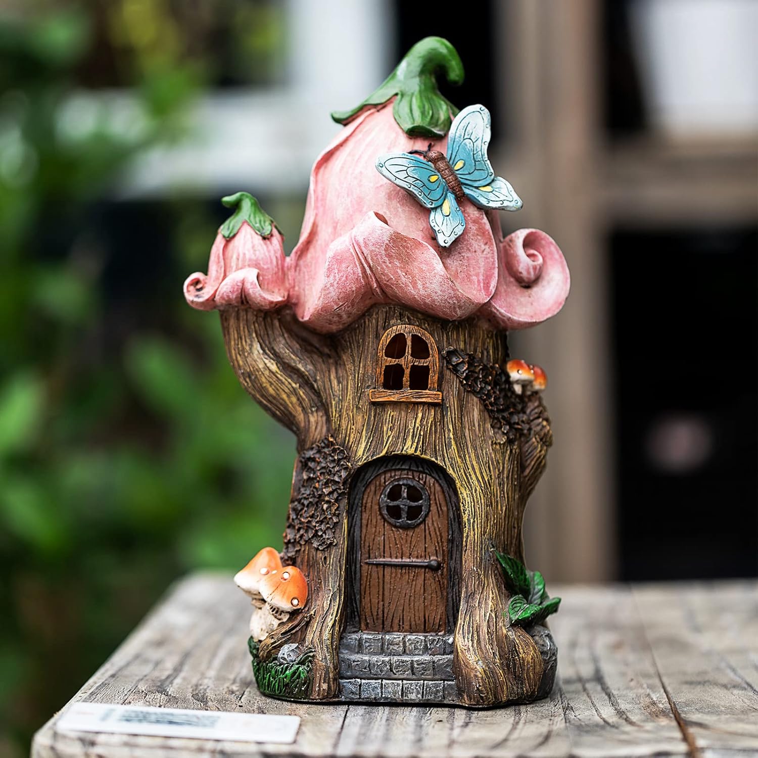 Fairy Garden Accessories Outdoor Statues, Mushroom House Decor,Large Gnome Solar Powered Lights