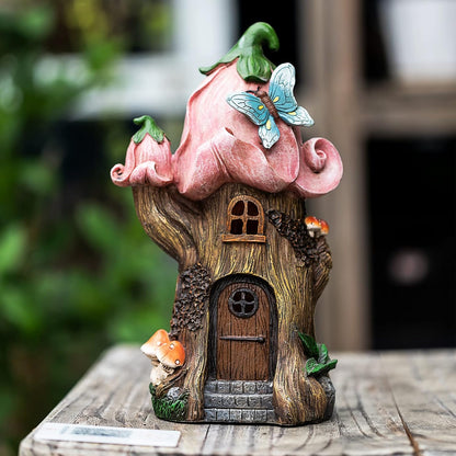 Fairy Garden Accessories Outdoor Statues, Mushroom House Decor,Large Gnome Solar Powered Lights