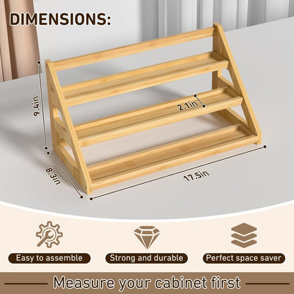 Bamboo Tiered Spice Rack, for Countertop Spice Organizer for Pantry Spice Shelf Organizer Kitchen