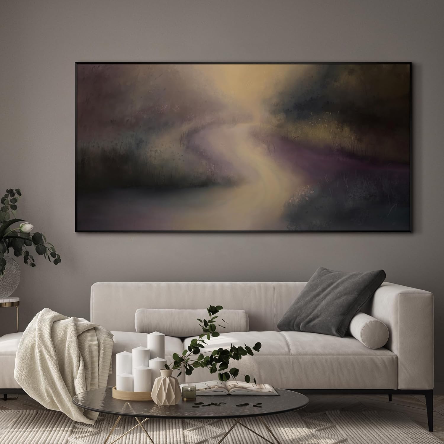 SIGNWIN 24"x46" Extra Large Framed Wall Art Golden Light River Path Dreamy Impressionist Landscape
