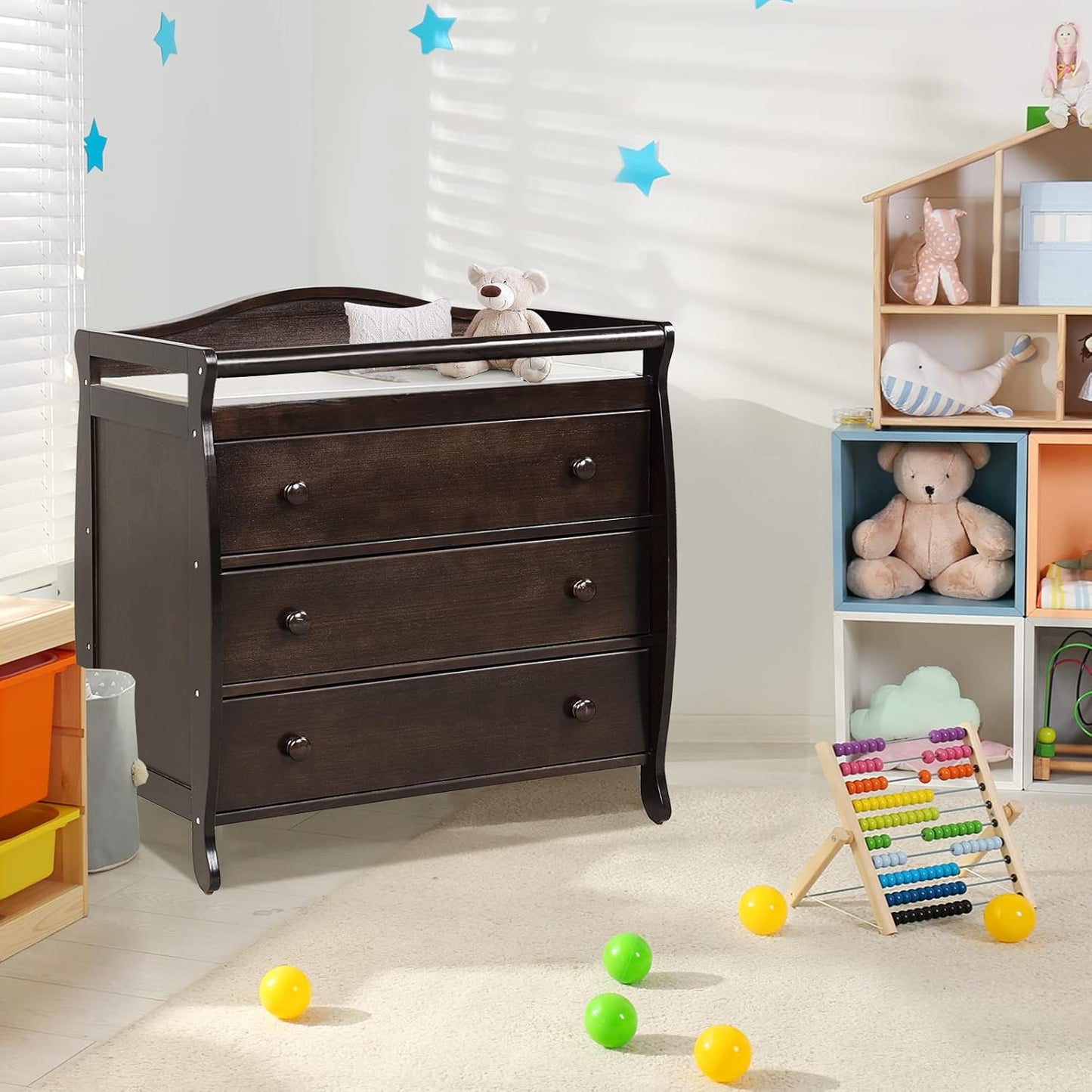 Costzon 3-Drawer Changing Table, Infant Diaper Changing Station with Drawers, Safety Rails & Strap