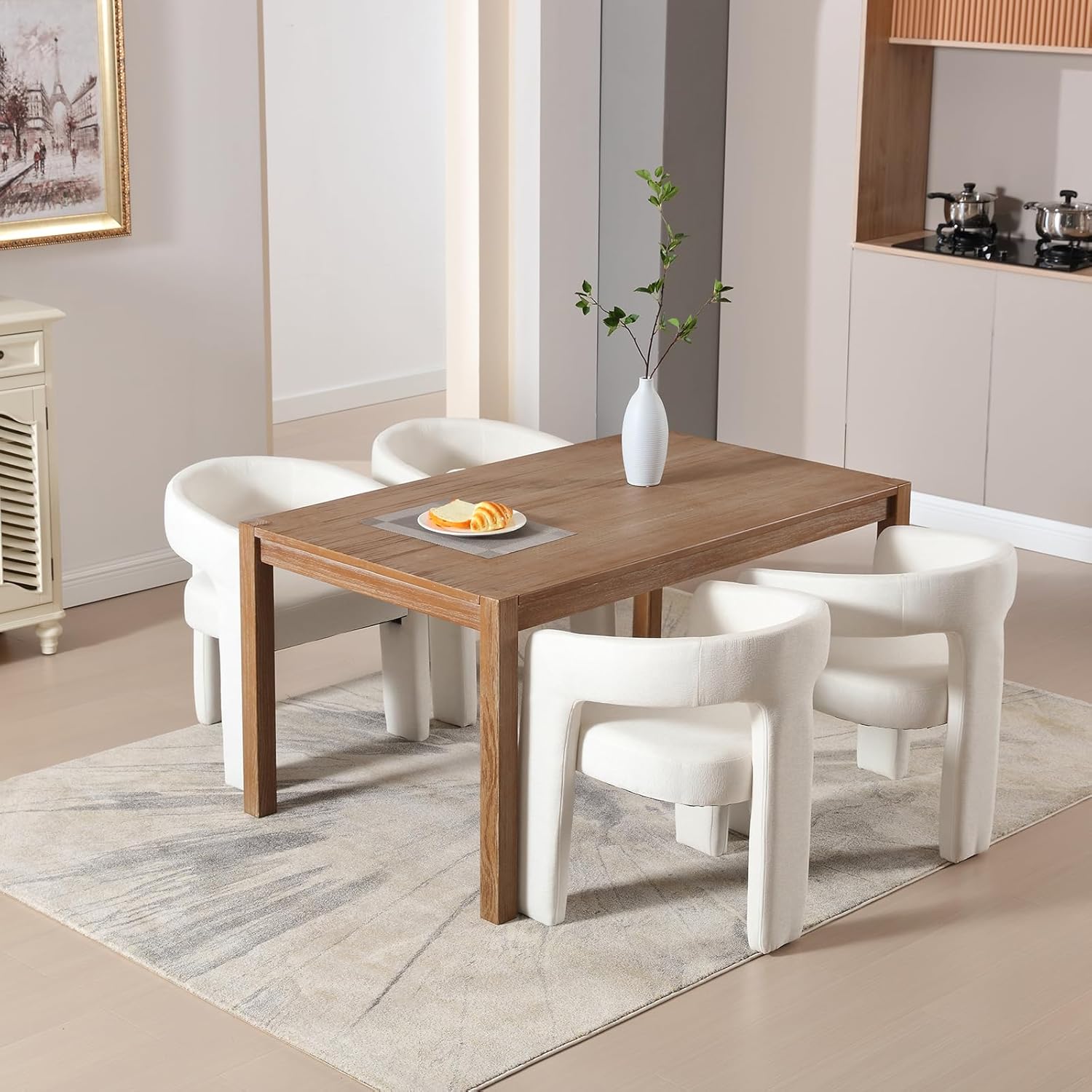 White Chenille Dining Chairs Set of 4, Modern Barrel Dining Room Chairs Upholstered Accent Chair