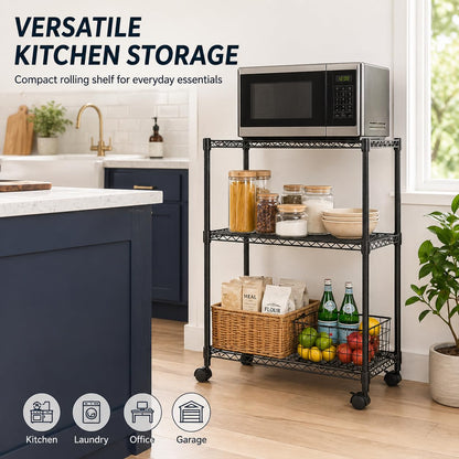 Simple Deluxe 3-Tier Heavy Duty Adjustable Storage Shelf with Wheels, 23.23”W x 13.39”D x 30.31”H