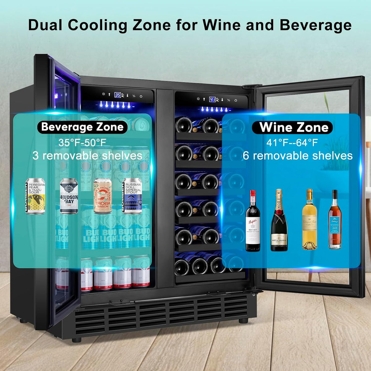 30 Inch Wine and Beverage Refrigerator, Upgrade Dual Zone Wine Cooler, 30'' Wine beverage Fridge